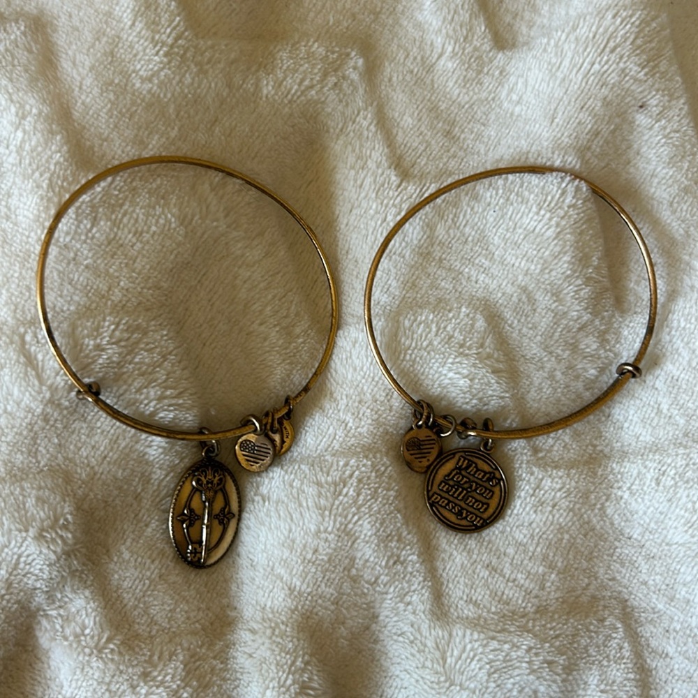 2 Alex and Ani Bracelets Gold Key Quote